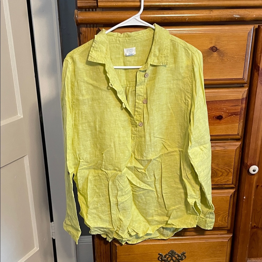 Sigrid Olsen Chartreuse Linen Shirt
